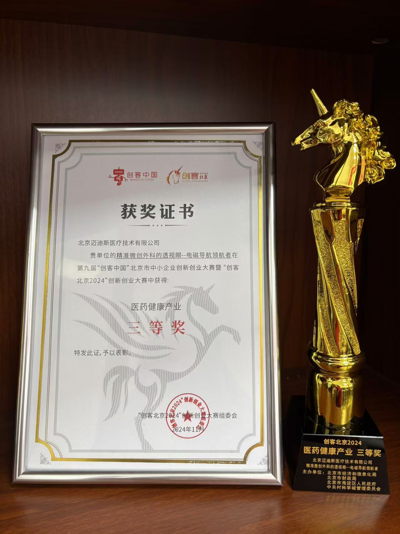 “創(chuàng)客北京2024”醫(yī)藥健康產業(yè)三等獎